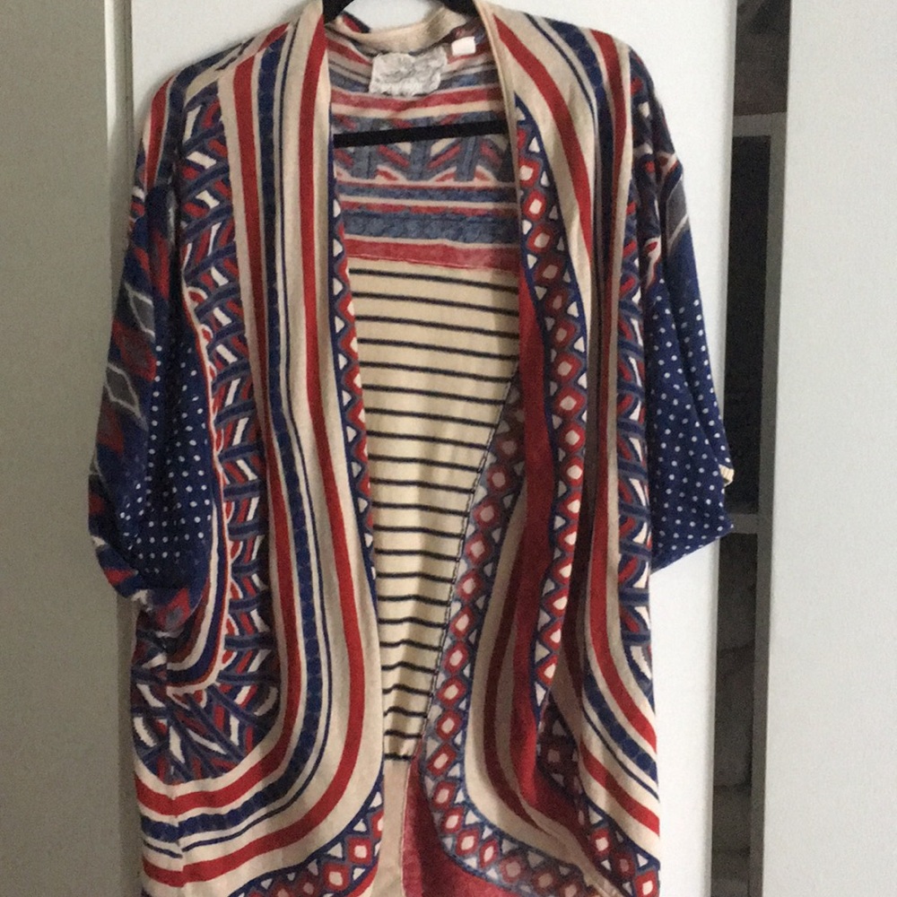 ANTHROPOLOGIE BLUE, RED AND CREAM SWEATET